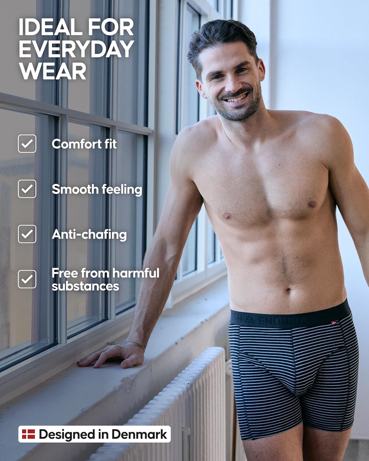 Detalle de DANISH ENDURANCE Men's Organic Cotton Boxer Shorts, 95% Cotton, 5% Elastane