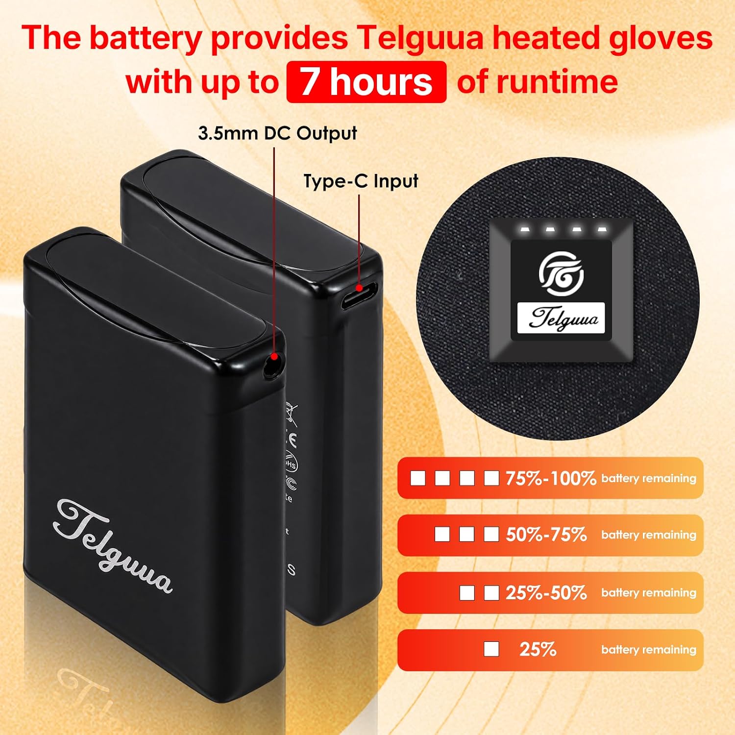 Detalle de Telguua Heated Gloves with 3 Heat Settings, 3M Thinsulate and USB-C