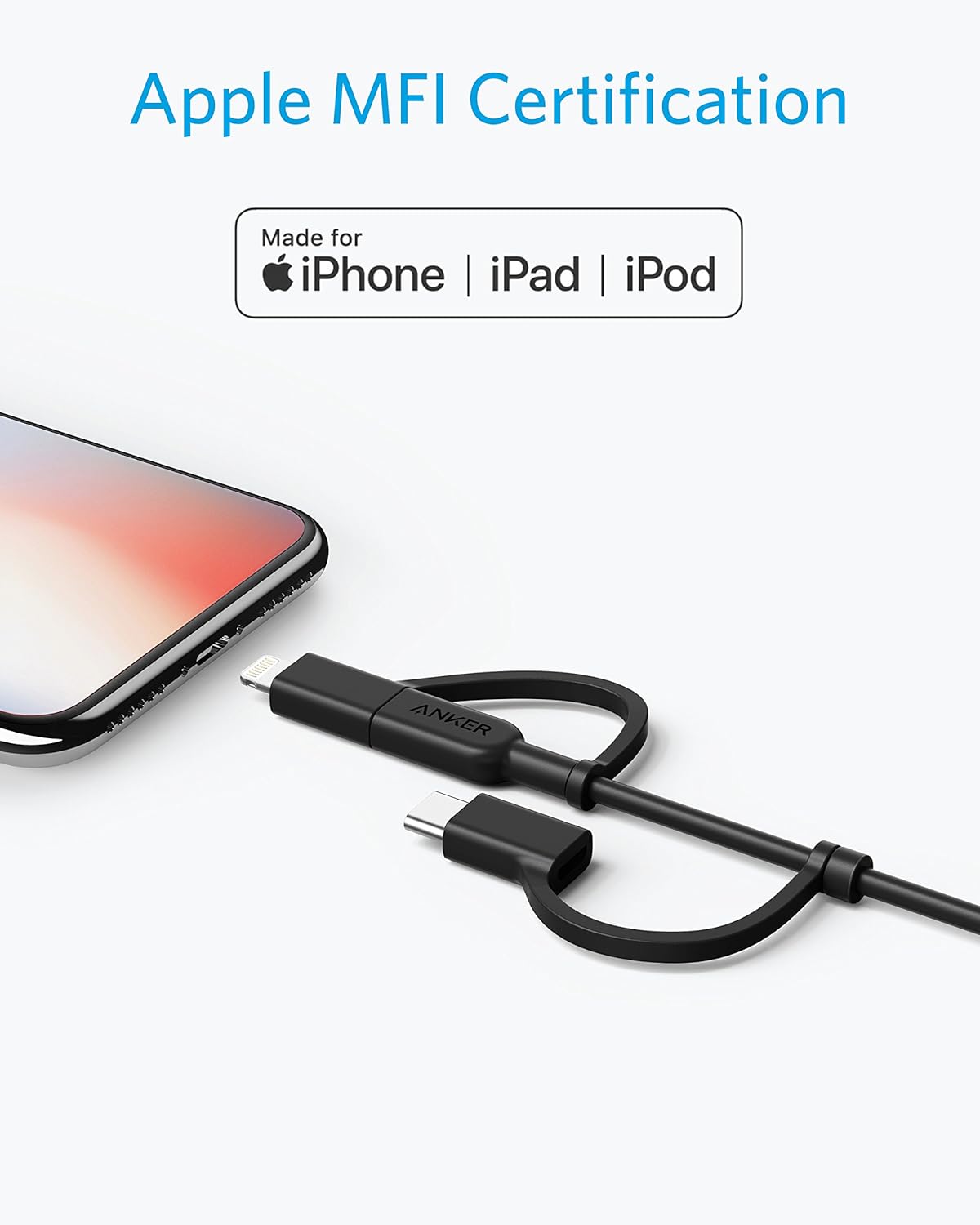 Thumbnail 3 de Anker PowerLine II 3-in-1 Cable (Lightning/USB-C/Micro USB), 3ft, Black
