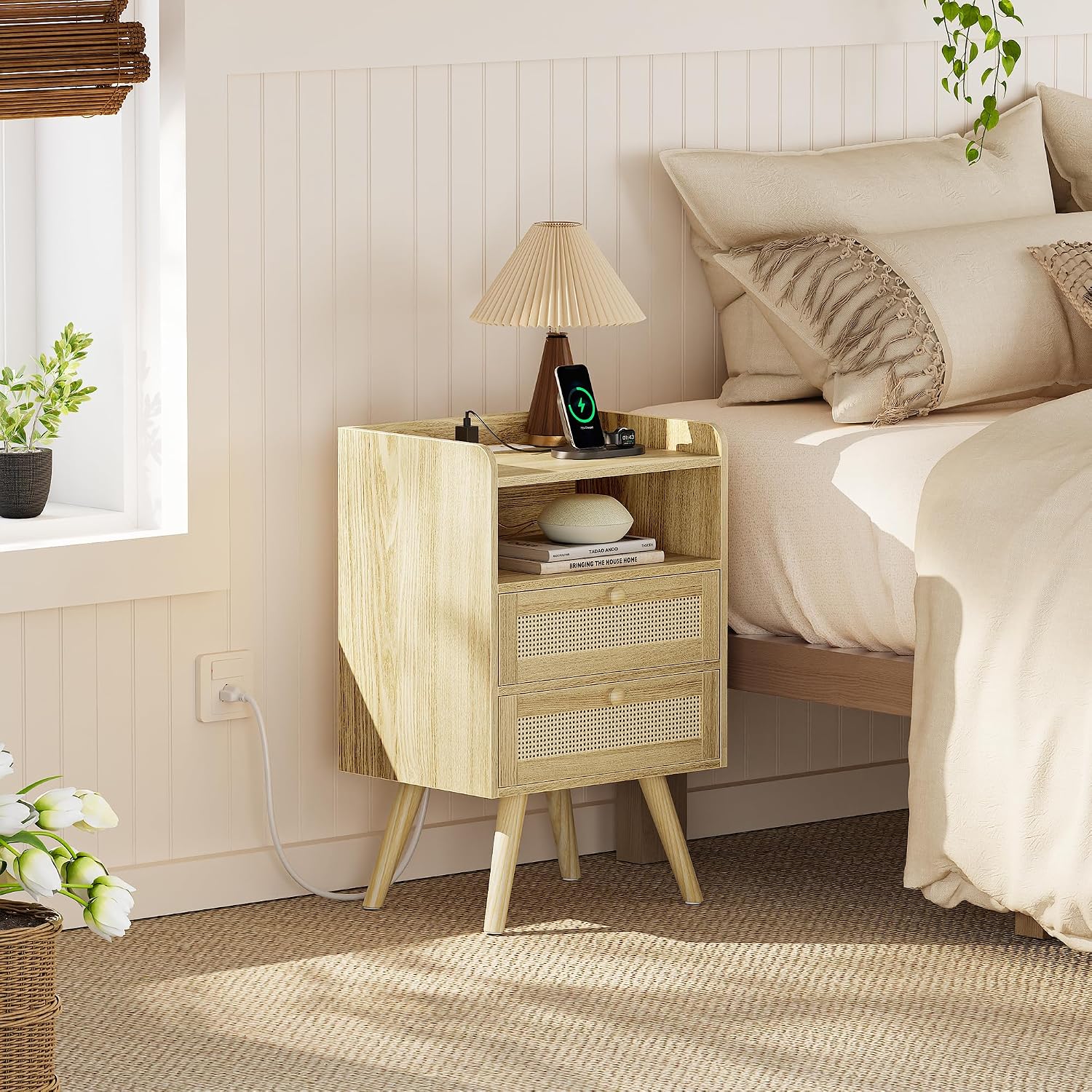 Detalle 2 de SUPERJARE 2 Drawer Night Stand 25.2" with Charger