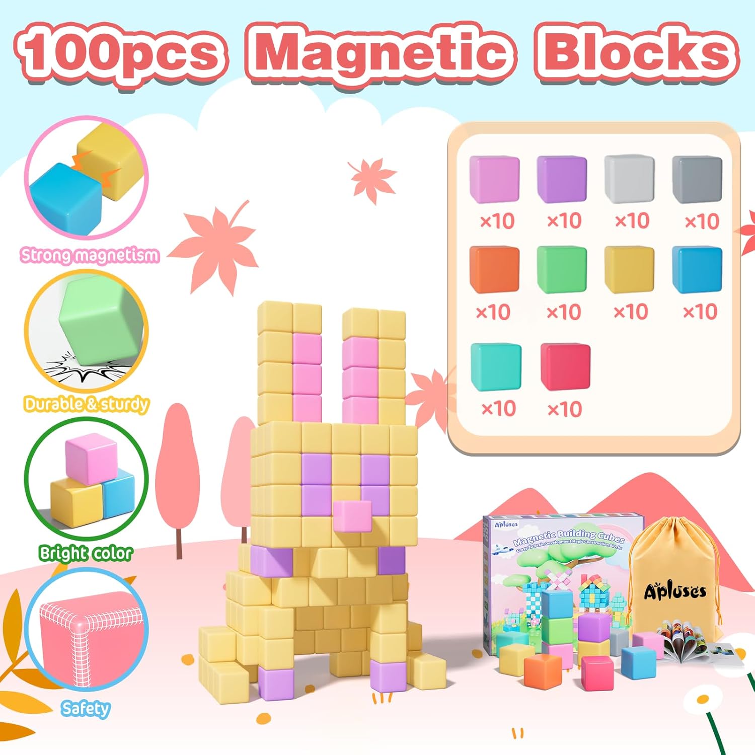 Detalle de 100-Piece Magnetic Cubes Building Set for Kids (Ages 3–8) — STEM Magnetic Blocks for Toddlers & Preschoolers