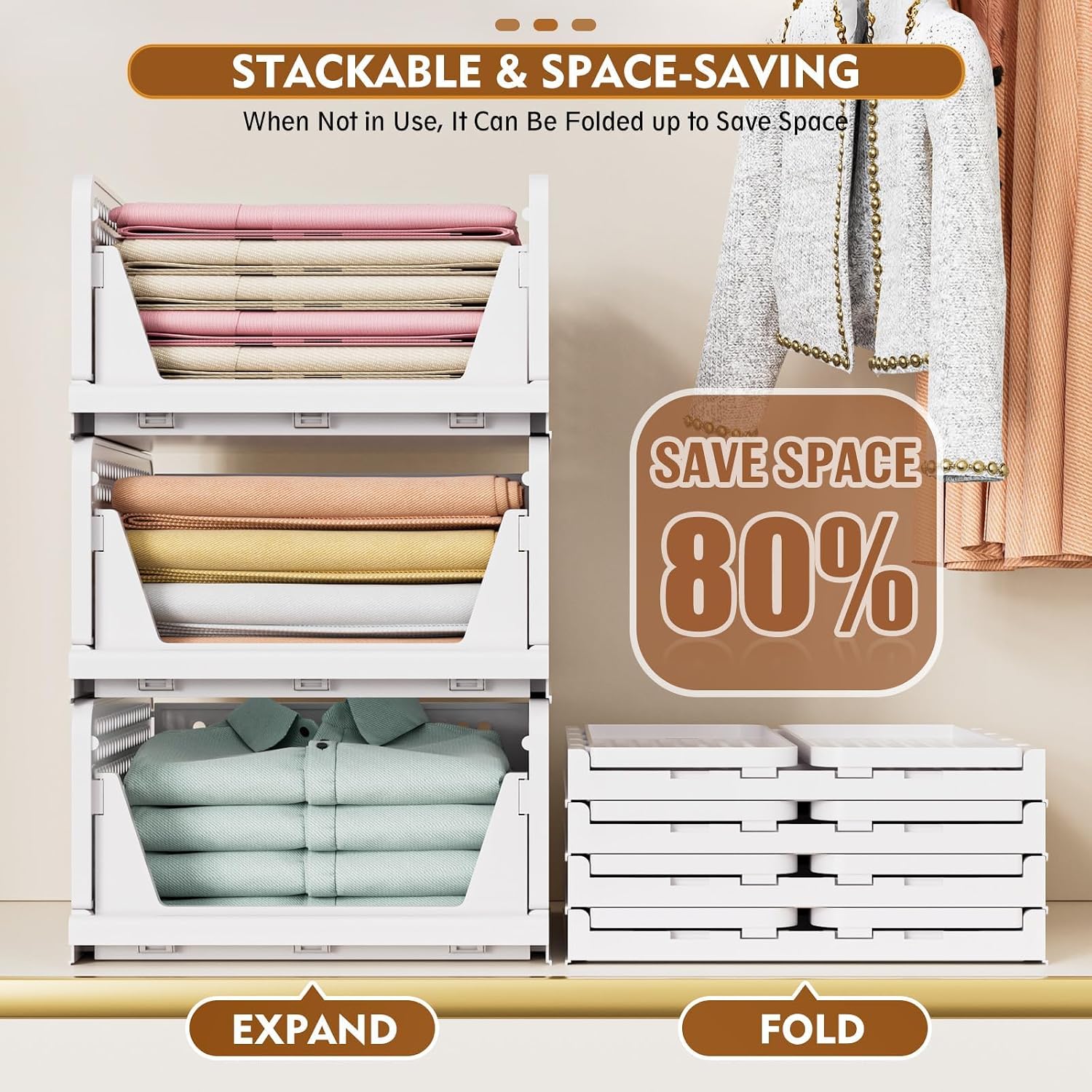 Thumbnail 4 de SNSLXH Stackable Closet Storage Basket 5-pack
