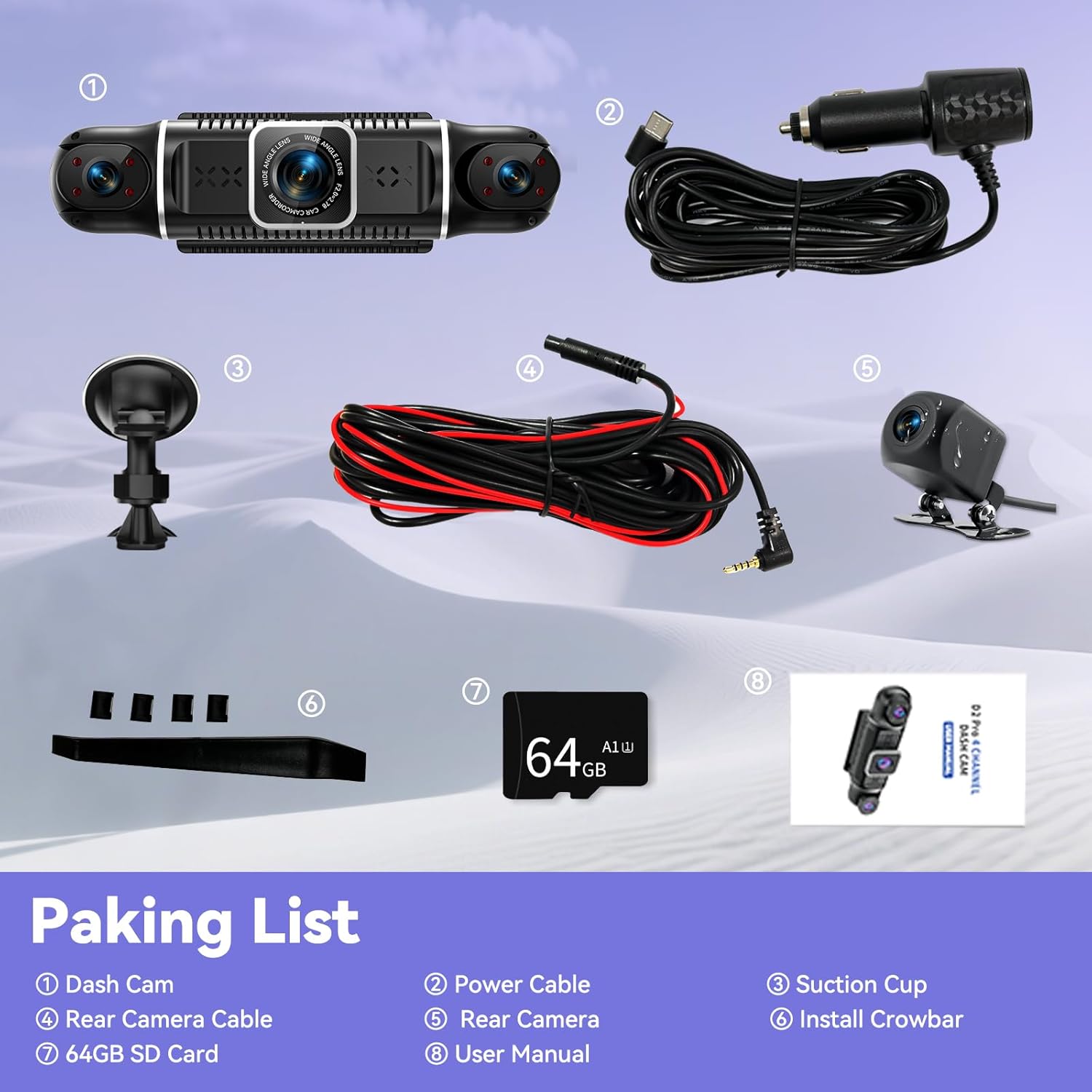 Thumbnail 6 de 4K Dashcam Auto vorne hinten – 4-Kanal-Überwachung mit WLAN, G-Sensor & Parkmodus