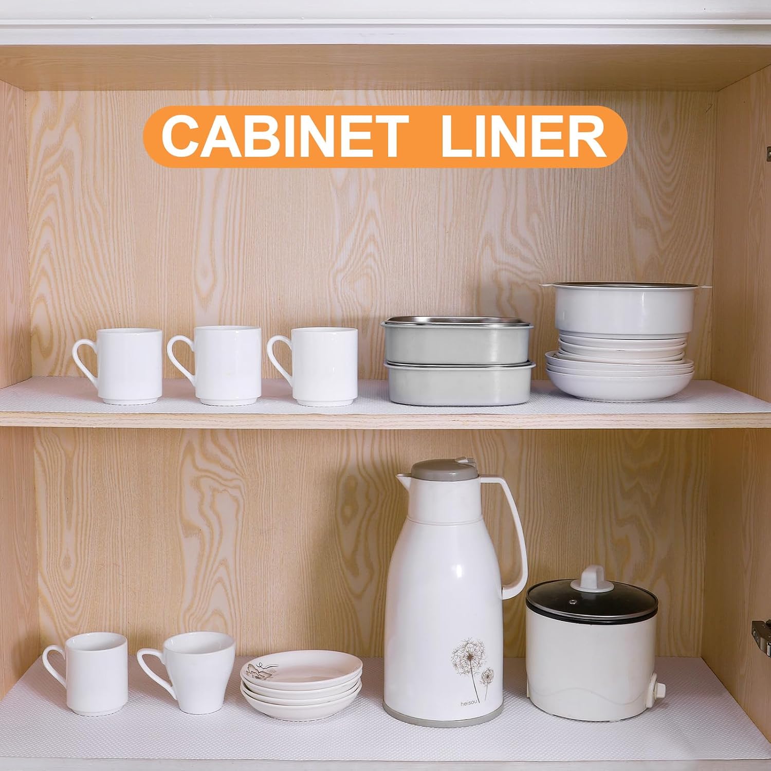 Detalle 2 de FLPMIX Shelf Liner for Kitchen Cabinets (10 in Wide) EVA Waterproof Drawer Mat, 10" x 396" White