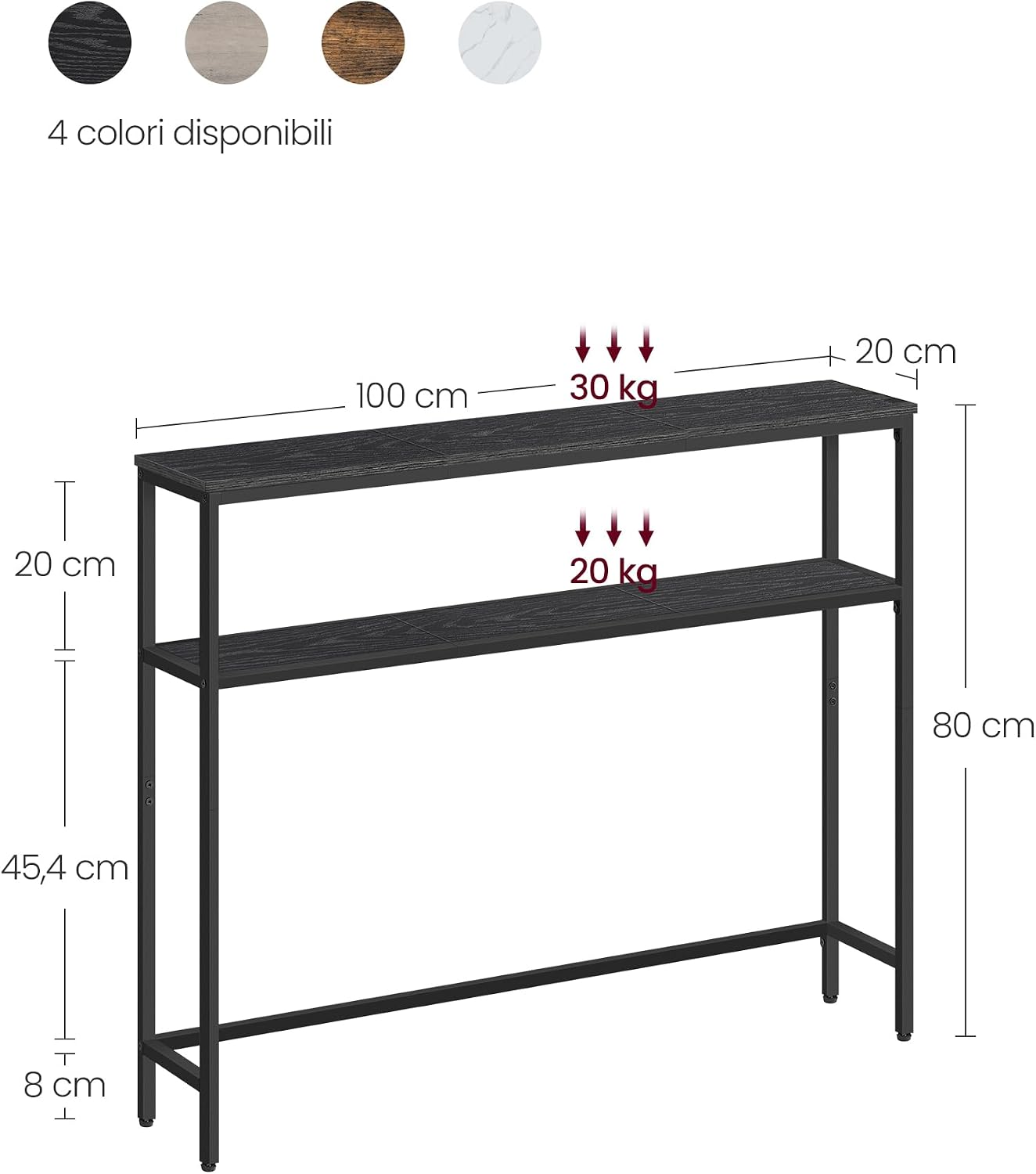 Thumbnail 2 de VASAGLE Tavolo Consolle a 2 Ripiani, 20 x 100 x 80 cm – Grigio Antracite/Nero Inchiostro (LNT131B22)