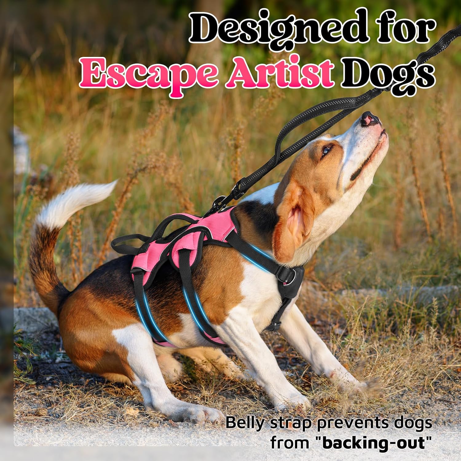 Thumbnail 2 de rabbitgoo Escape-Proof Dog Harness (Medium) with Large Handle – Adjustable Anti-Pull Reflective Vest for Outdoor Training & Service Dogs, Pink