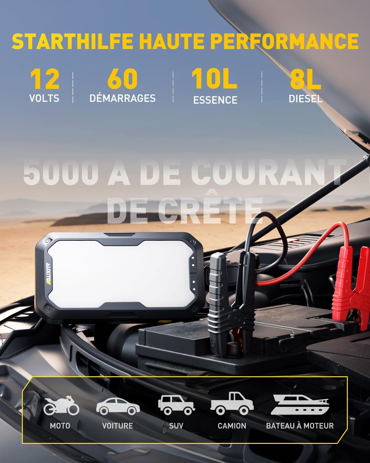 Thumbnail 1 de AUXITO Booster Batterie Voiture 5000A 12V 10L/8L – Démarreur, Powerbank et Lampe LED UltraSafe