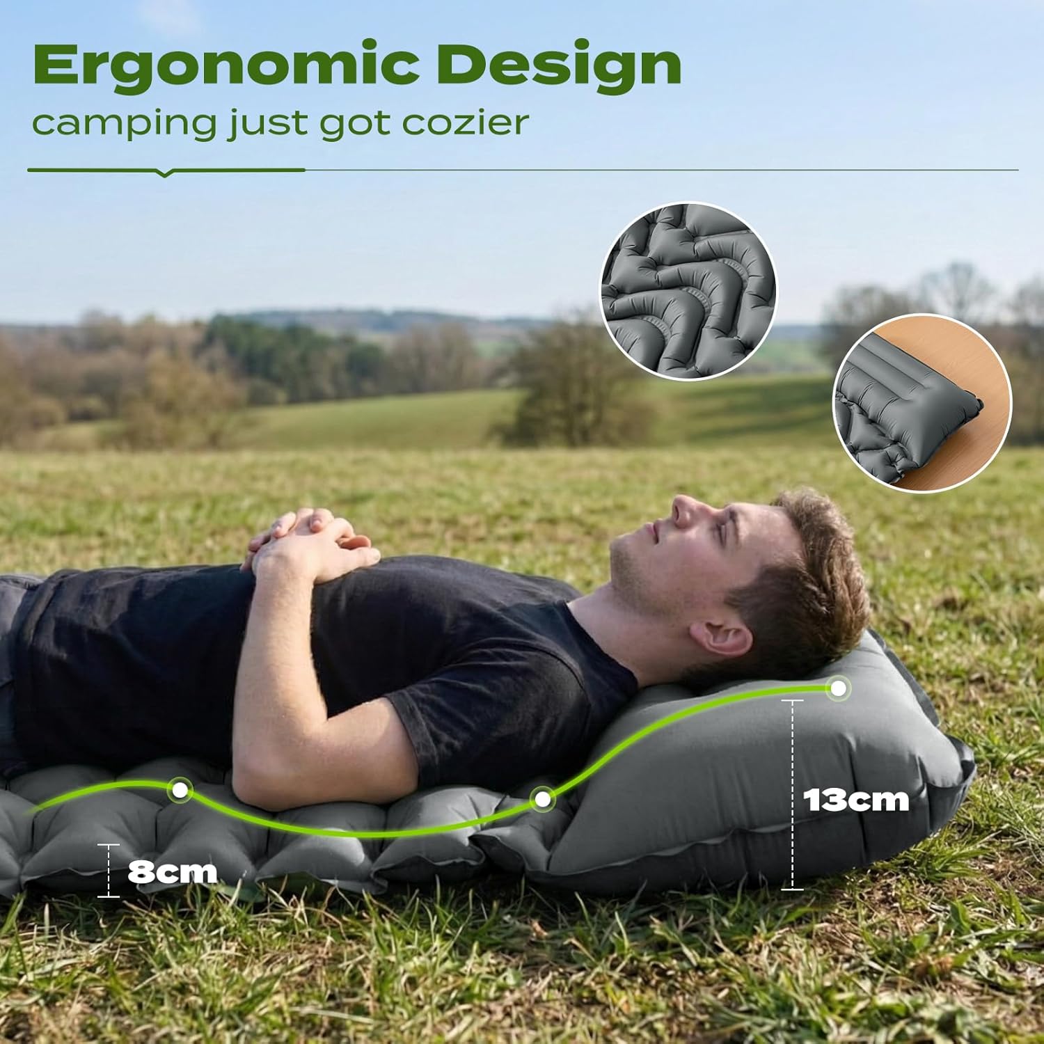 Detalle 2 de RUMBALUXY Inflatable Camping Sleeping Pad with Built-in Foot Pump, Waterproof 50D Nylon (Grey)