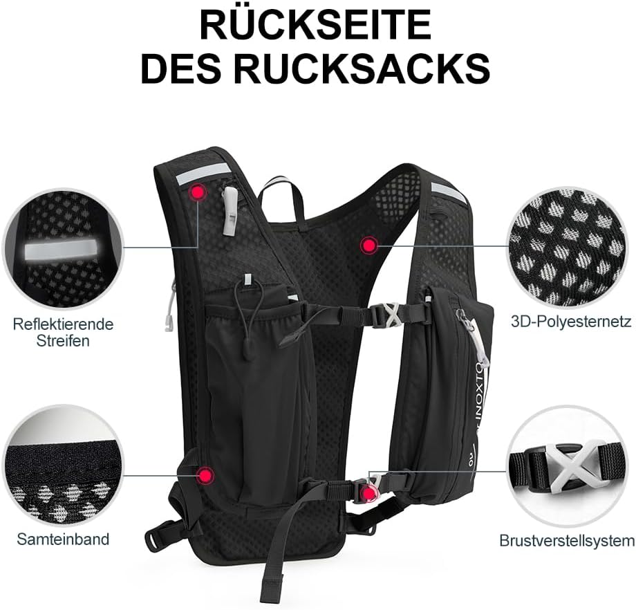 Detalle de INOXTO Laufrucksack 5L – Leichter Trinkbeutel für Outdoor, Wandern, Radfahren und Bergsteigen