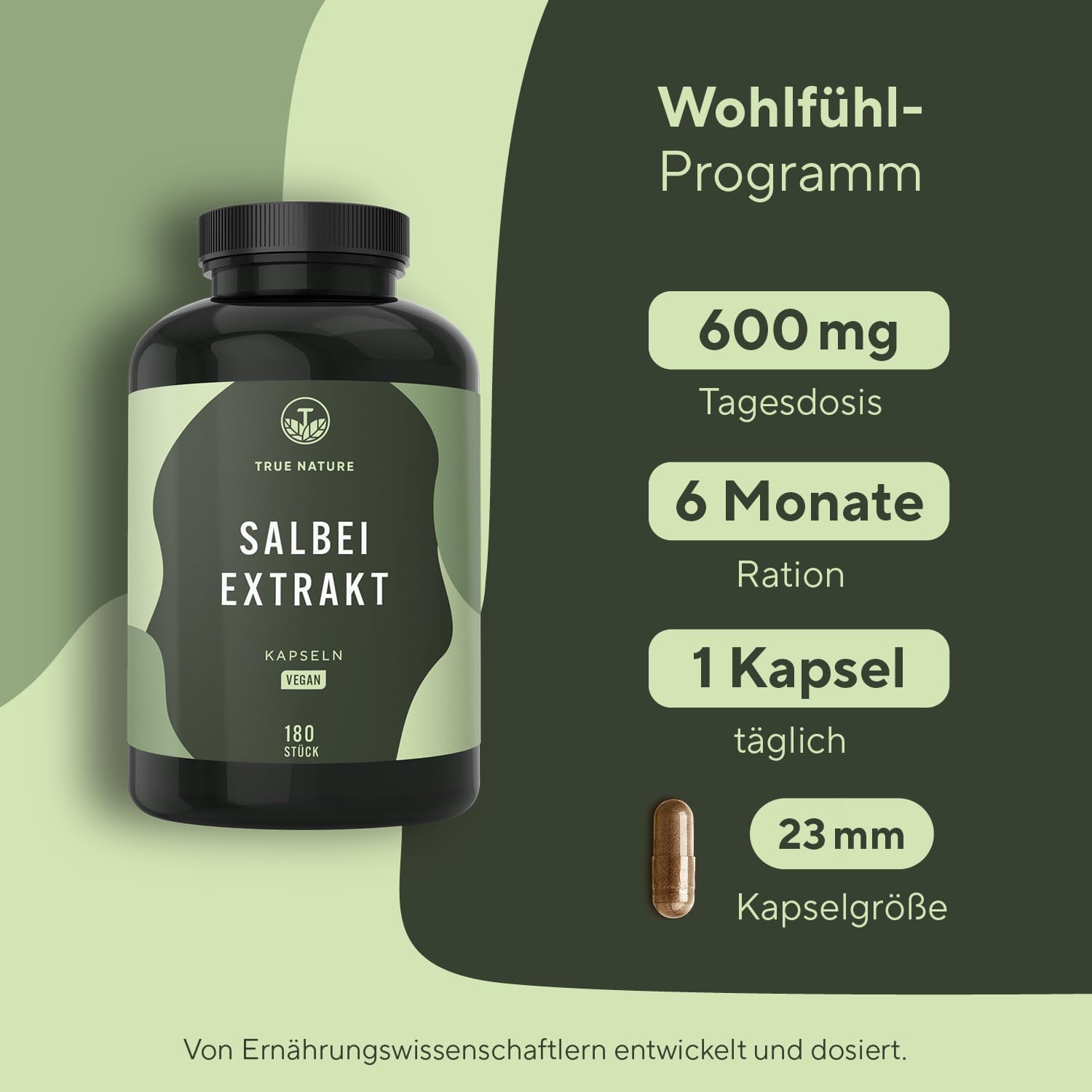 Detalle de Salbei Extrakt Hochdosiert 180 Kapseln (10:1) – 6.000 mg Salbei pro Tagesdosis | True Nature