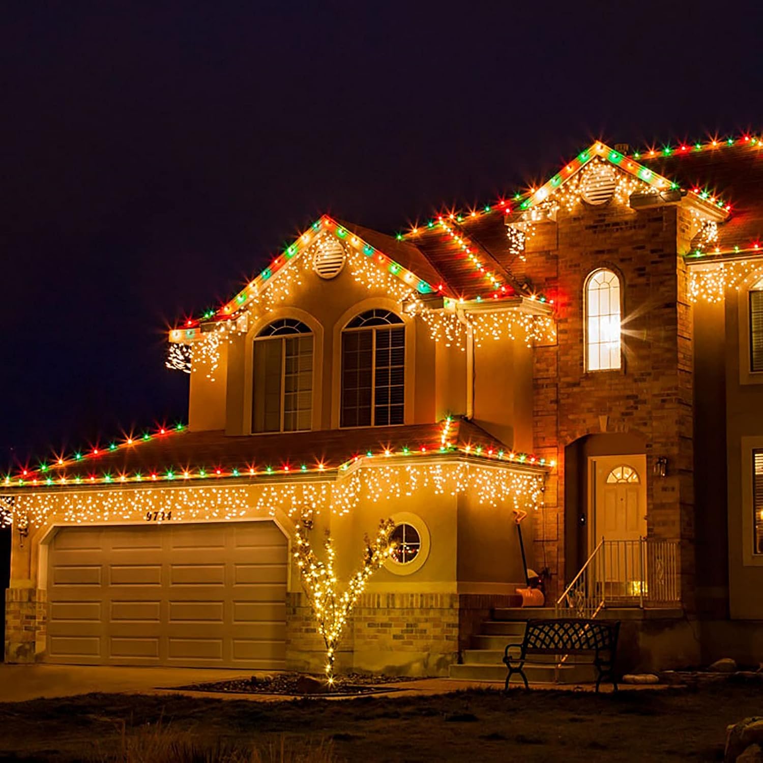 Detalle de Toodour LED08230612 Icicle Lights, 612 LEDs, 50 ft, 8 Modes, Warm White