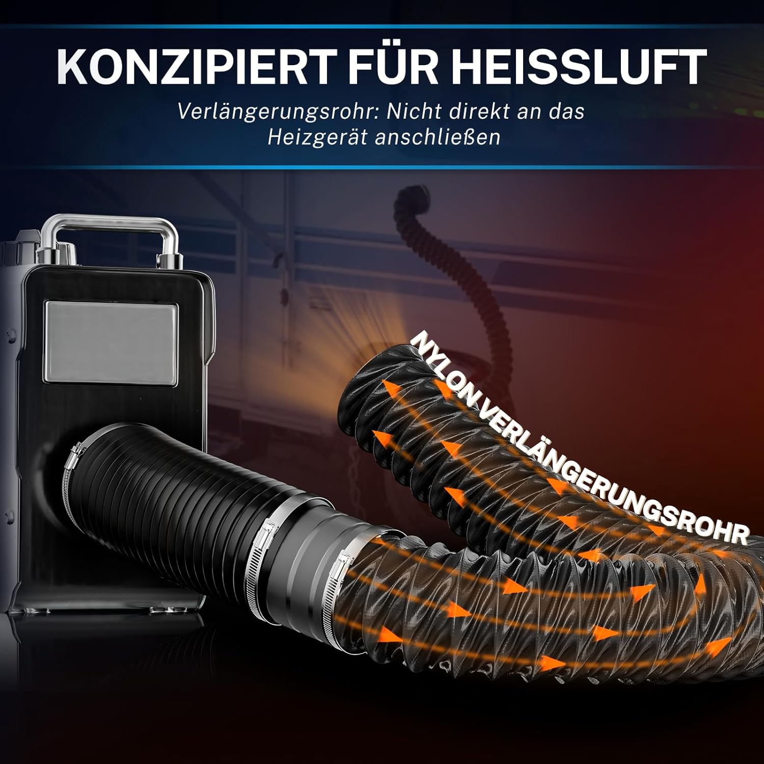 Detalle de Hon&Guan ø75 mm Abluftrohr Flexschlauch 2,5 m aus hitzebeständigem Nylon (inkl. 2 Schlauchschellen, schwarz)