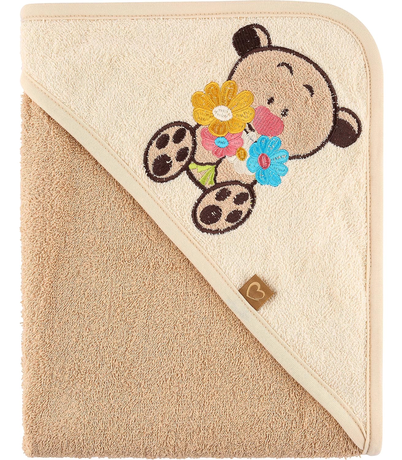 Detalle de Be Mammy Kapuzenhandtuch fürs Baby aus Baumwolle (100 x 100 cm), Beige – Bär