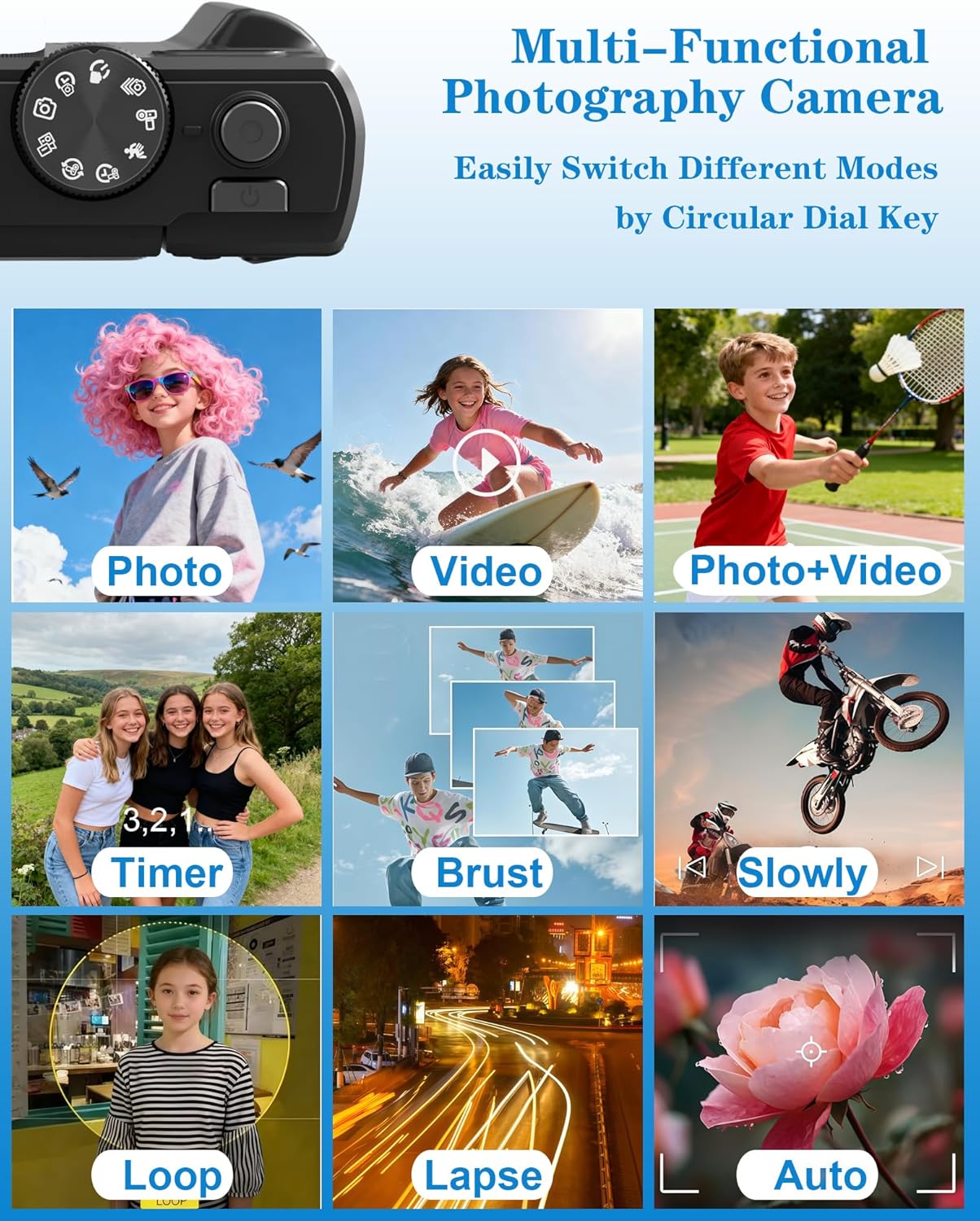 Thumbnail 5 de EYEPICK 5K Digital Camera (75MP) with 180° Flip Screen, WiFi & 18X Zoom, 64GB Kit – Black