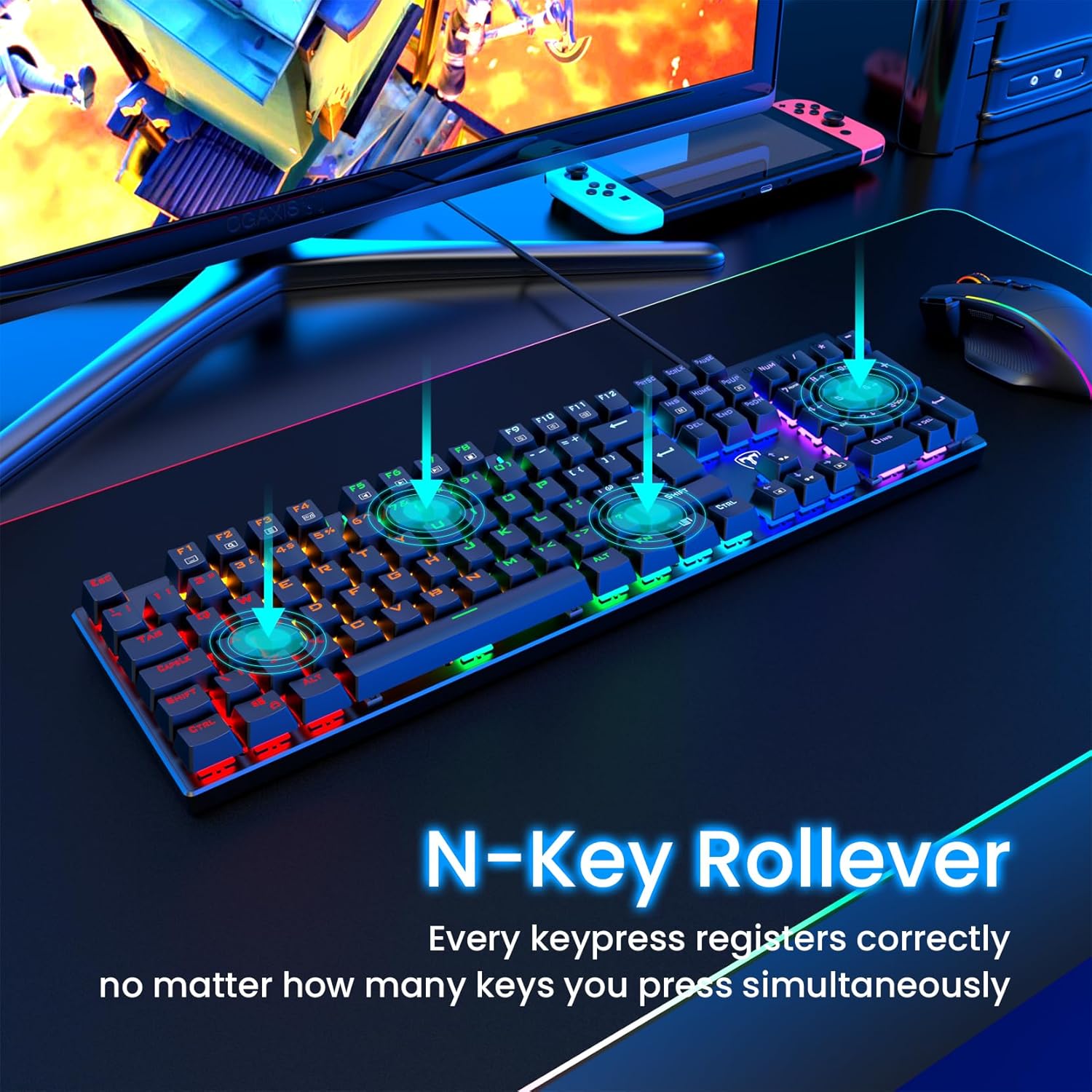 Thumbnail 6 de RisoPhy Mechanical Gaming Keyboard, 104-Key Ultra-Slim RGB Blue Switch USB Wired