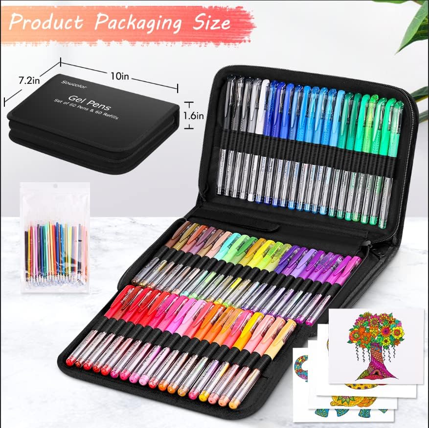 Thumbnail 6 de Soucolor 120 Gel Pens Set with 60 Colors, Matching Refills and Carrying Case
