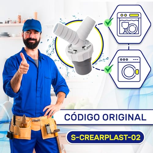 Detalle de Adaptador Empalme Desagüe Lavadora y Lavavajillas MONTERAL, Ø40 mm a Ø18-23 mm – Doble Pipeta en Y
