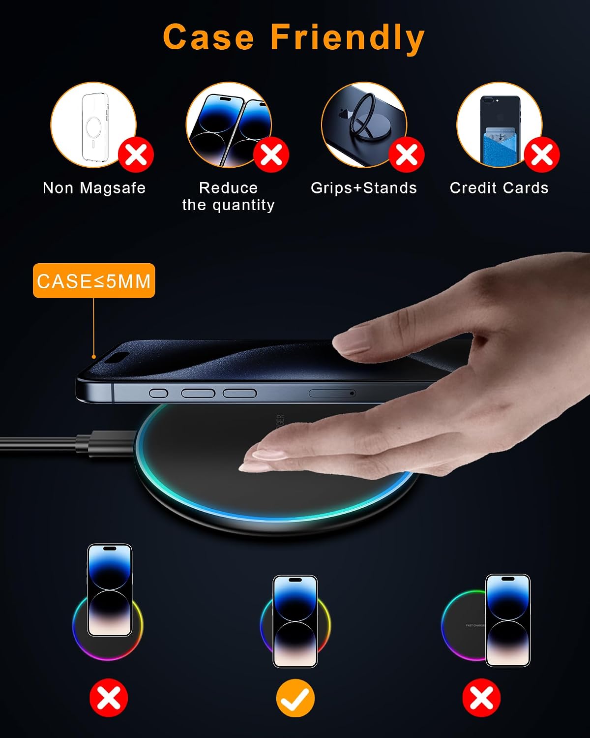 Detalle 2 de Sanicata 15 W trådlös laddare med USB-C och 6,5 mm tunn laddningsplatta