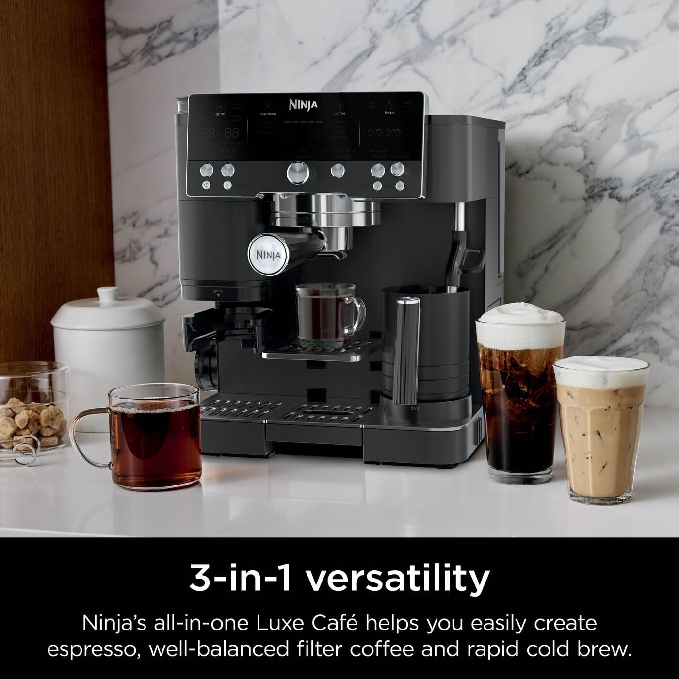 Thumbnail 6 de Ninja Luxe Premier ES601UKBK 3-in-1 Coffee Machine with Built-in Grinder & Milk Frother (Black)
