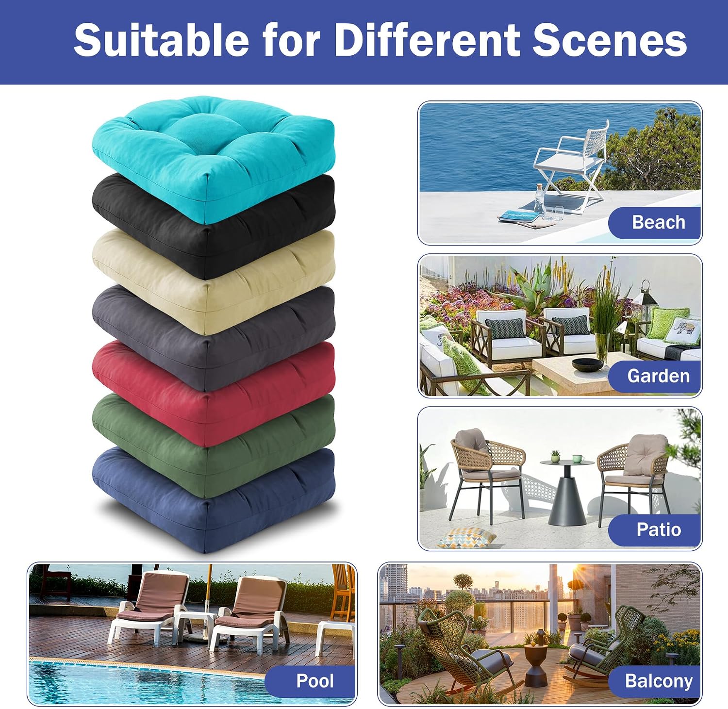 Thumbnail 6 de IPYNBAP Outdoor Chair Cushions, Set of 2, Teal, Tufted with Ties