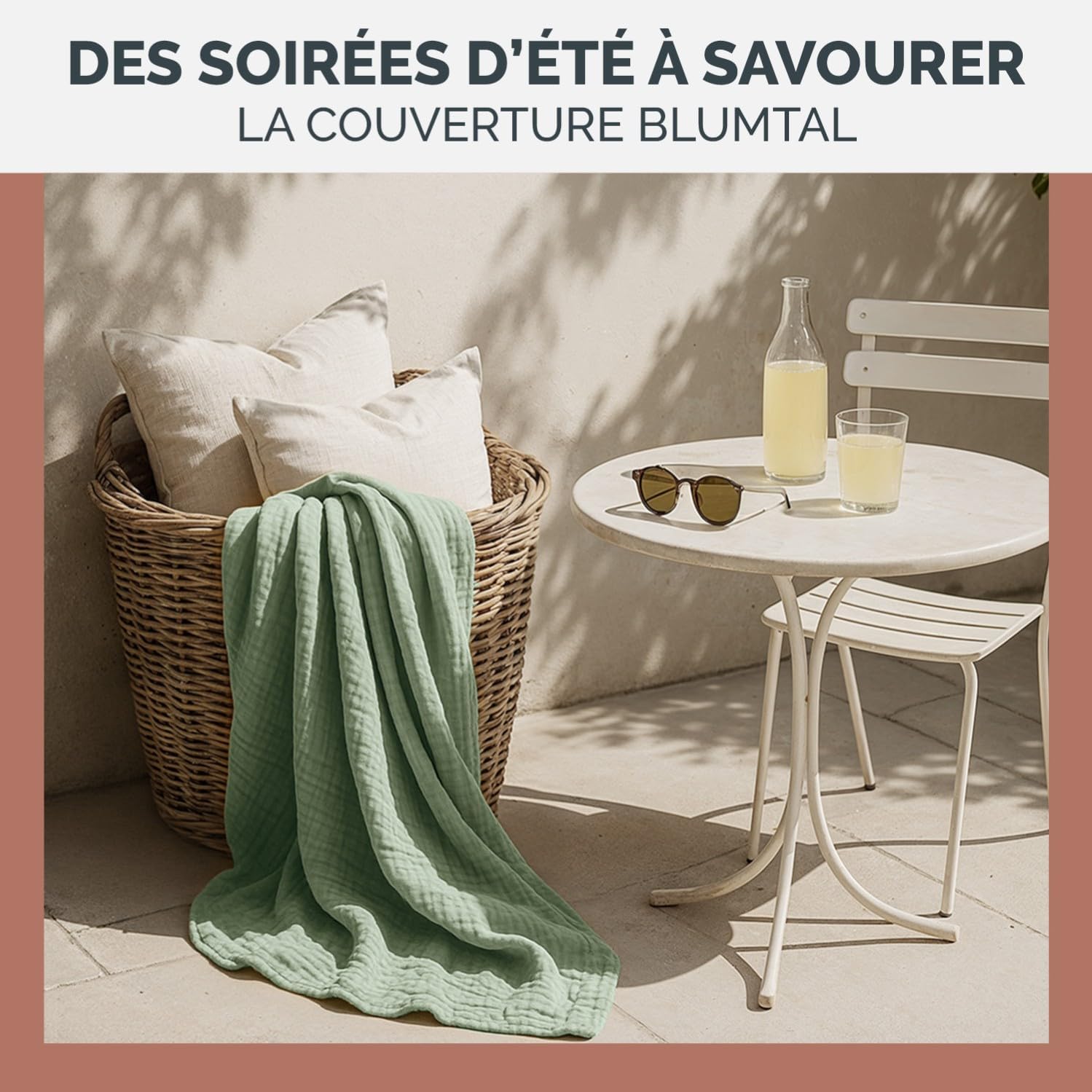 Thumbnail 4 de Blumtal plaid lit 150x200 en mousseline 6 couches (vert été) – couvre-lit & couvre-canapé léger en coton