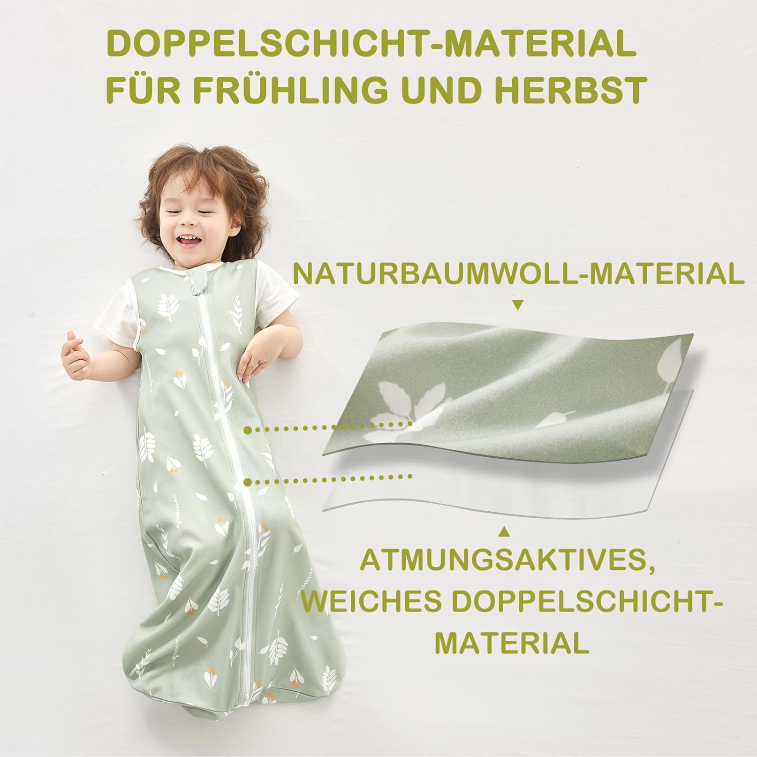 Thumbnail 2 de Nivolltha 2er Pack Baby Schlafsack 1.0 TOG – 100% Baumwolle, Frühling & Herbst, Größe S (70 cm) – Blätter & Bären