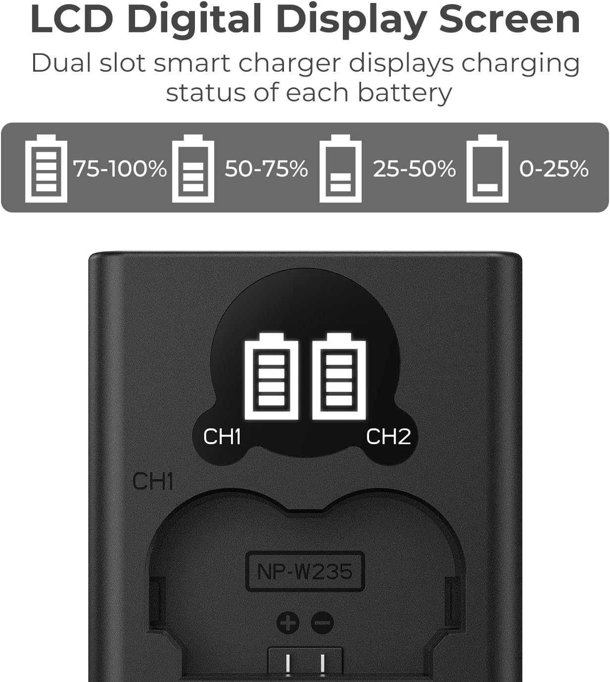 Thumbnail 1 de K&F CONCEPT NP-W235 Battery Charger with Dual-Slot and LCD Screen for Fujifilm X-Series