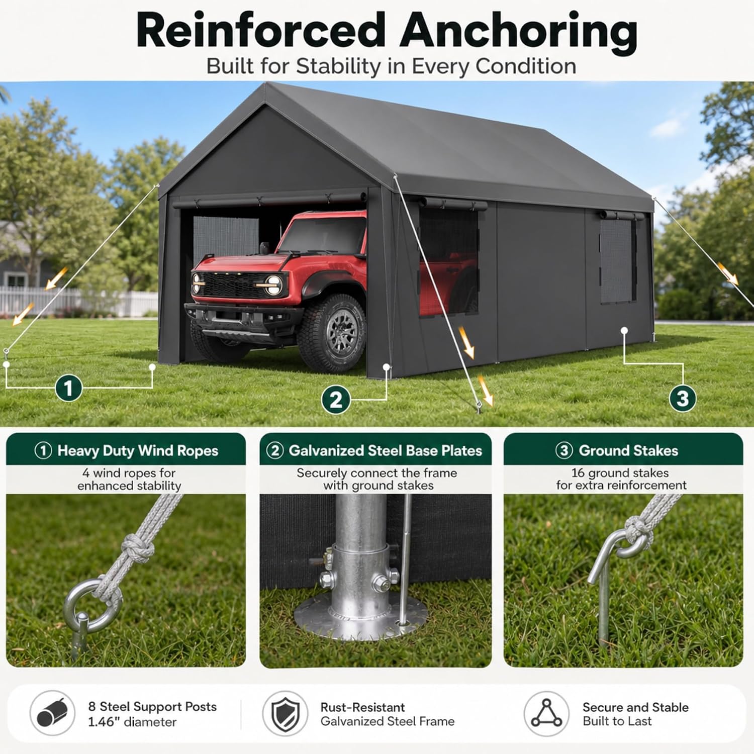 Thumbnail 6 de Velway VL000034-1-F 12 x 20 FT Carport Canopy with Galvanized Steel Frame