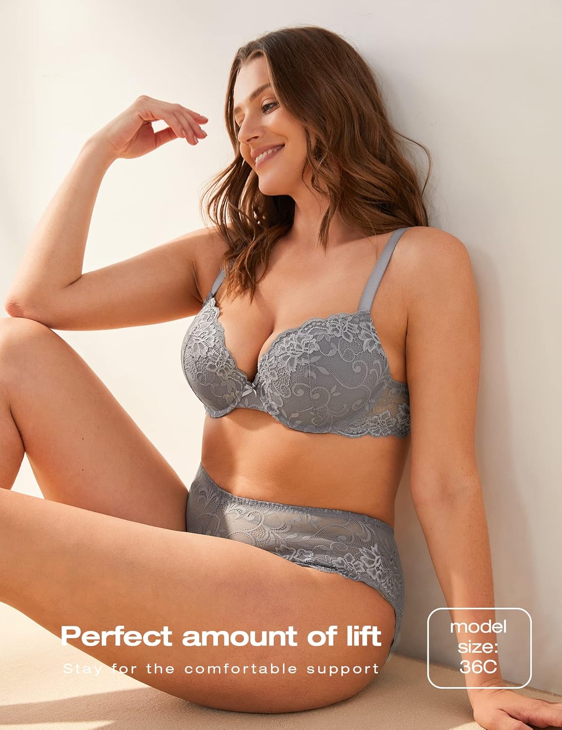 Thumbnail 3 de Deyllo Women’s Push Up Lace Bra Comfort Padded Underwire — Add One Cup