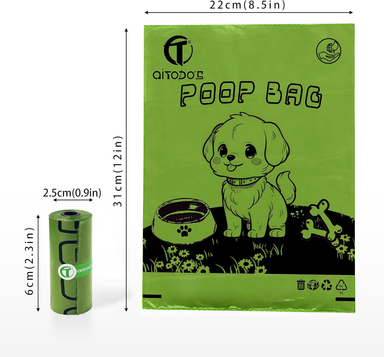Thumbnail 1 de AiTodos® 600 Dog Poo Bags – 31x22 cm, Green, 40 Rolls (15 Bags Each) – Practical and Durable Everyday Pick-Up