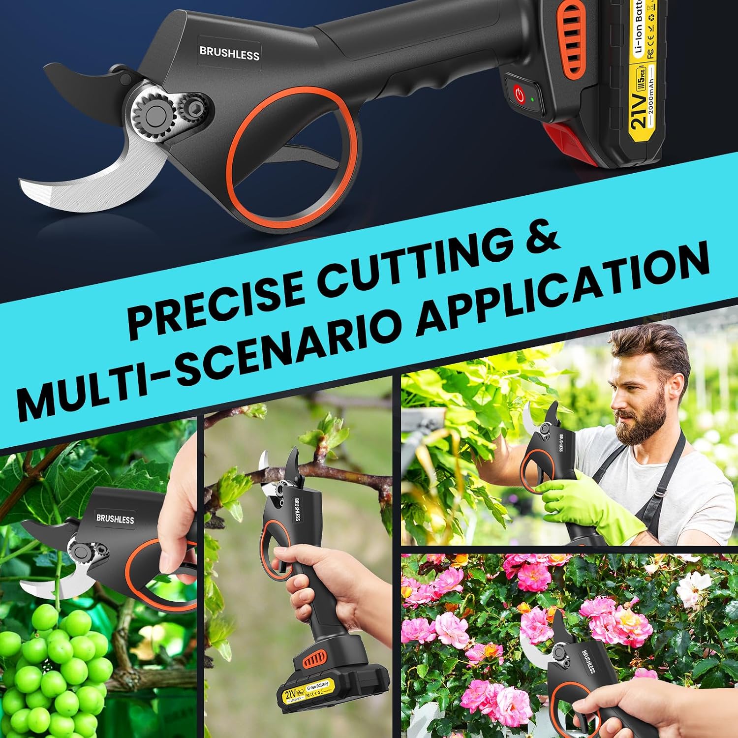 Thumbnail 6 de Forbici da potatura elettriche 33 mm con motore brushless 800 W e 2 batterie 21V 2000 mAh