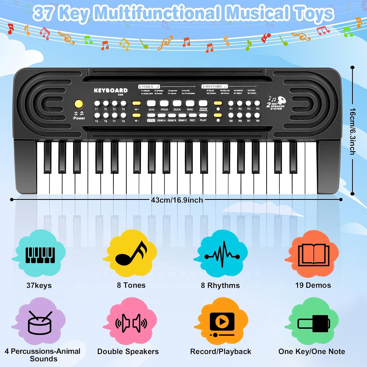 Detalle de Pianola Bambini 37 Tasti con Microfono: tastiera educativa portatile per età 3–8 anni