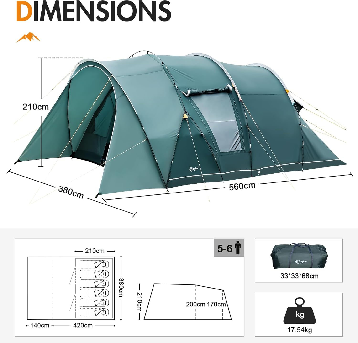 Thumbnail 6 de Portal Luxury 6 Man Tunnel Tent with Dividable Bedroom and Large Living Area