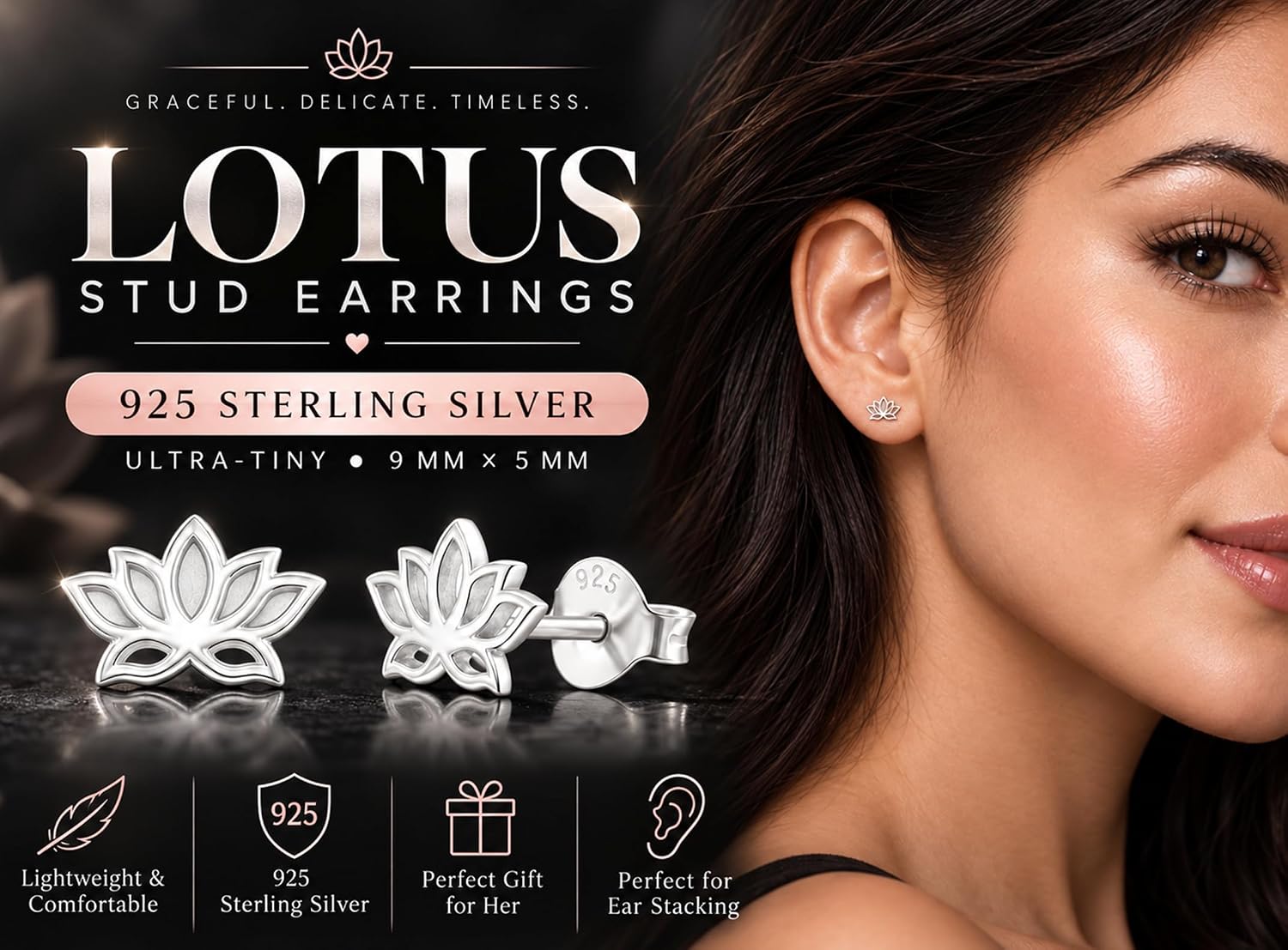 Detalle de Lotus Flower Stud Earrings in 925 Sterling Silver