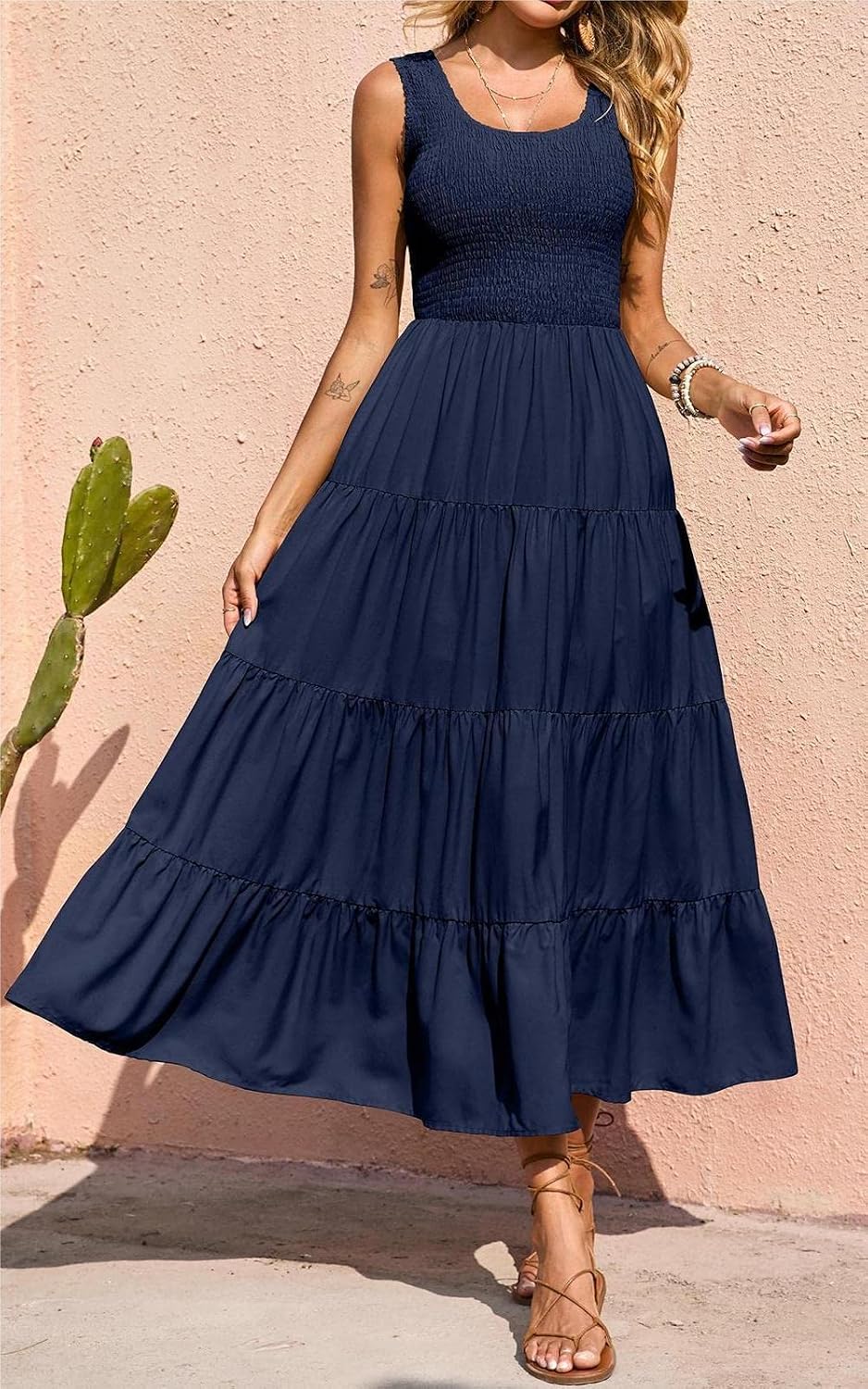 Thumbnail 5 de PRETTYGARDEN Women's 2026 Casual Loose Maxi Sundress — Smocked Tank, Tiered Sleeveless Beach Dress