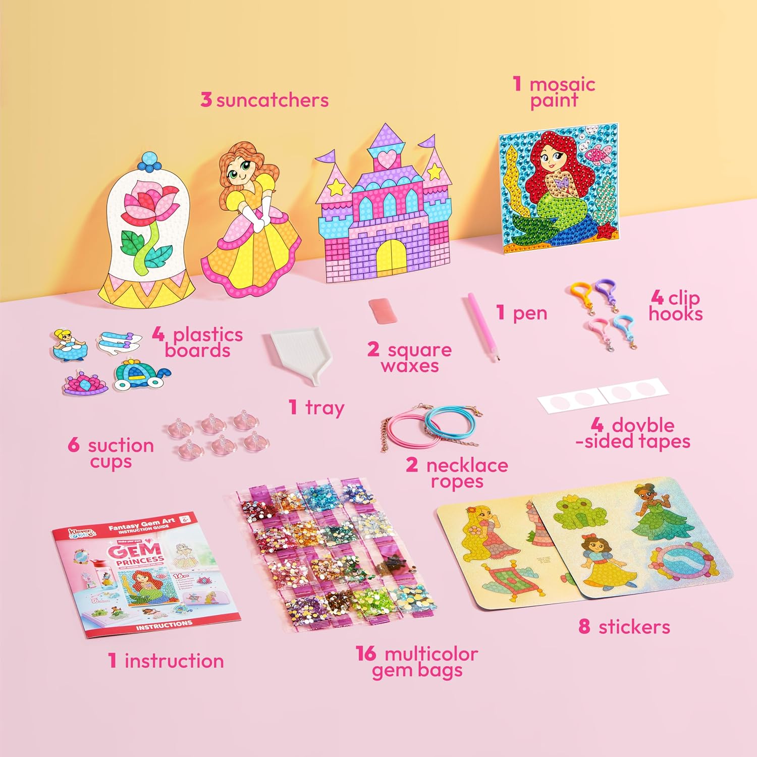 Detalle de Klever Kits 52pcs Prinzessinnen Diamant Malset – funkelnde 5D-Edelstein-Kunst für Mädchen 4–12