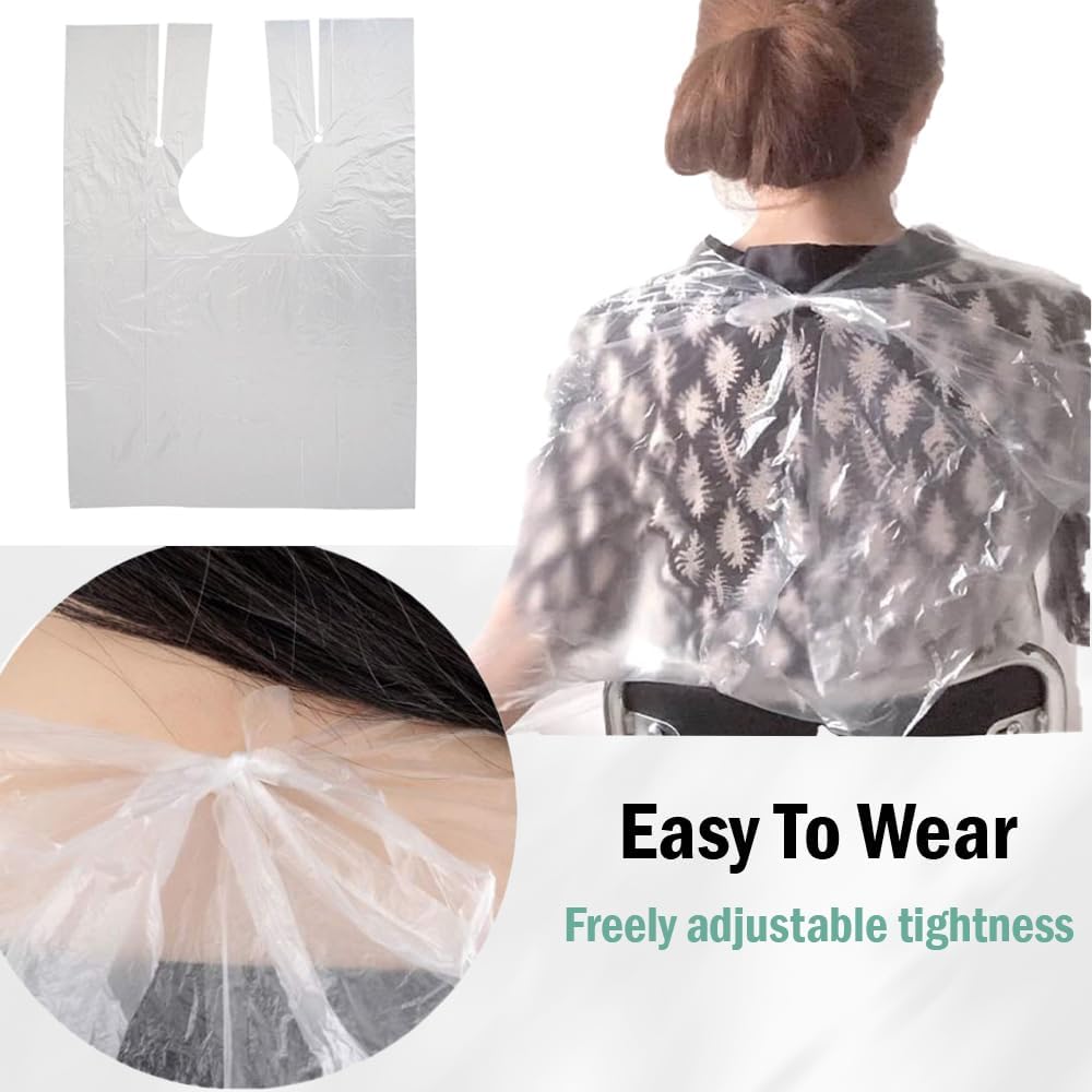 Detalle de Bhogmeg 100 Pcs Disposable Hair Capes 60 x 90cm – Waterproof Plastic Hairdressing Shawls
