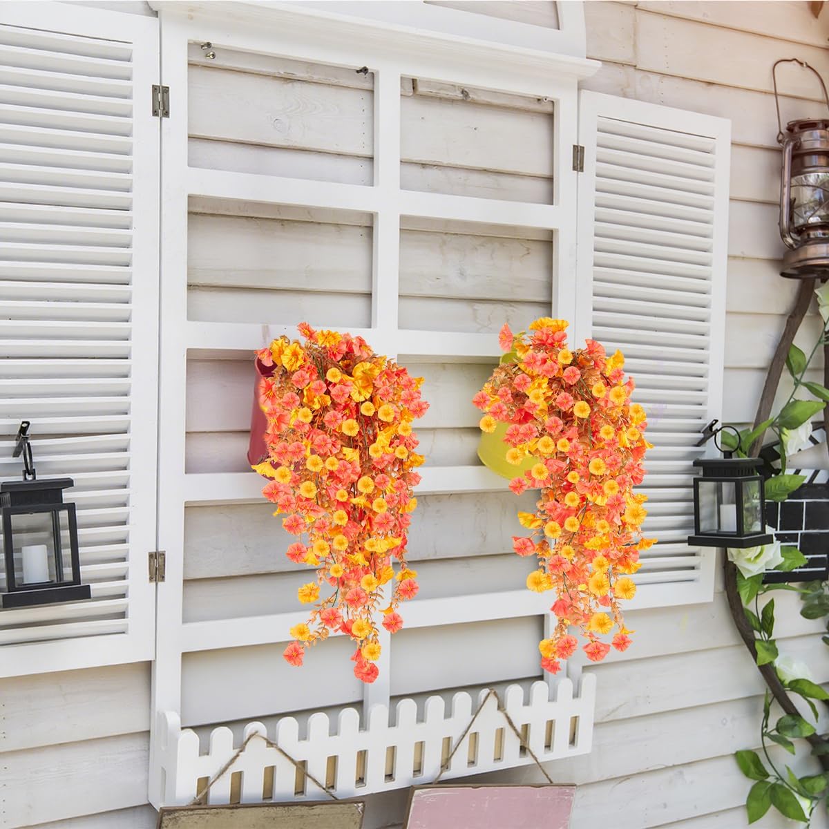 Thumbnail 3 de HBell 4-pack Artificial Hanging Flowers (UV-resistant faux petunia vines) for outdoor planters