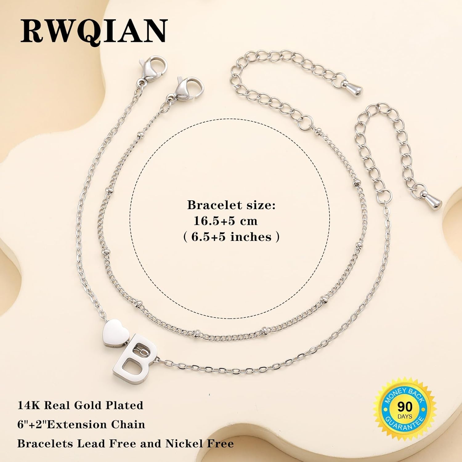 Thumbnail 5 de RWQIAN 2-Stück Armband Damen Gold Silber – Verstellbares Doppel-Layering-Armband mit Herz Buchstaben