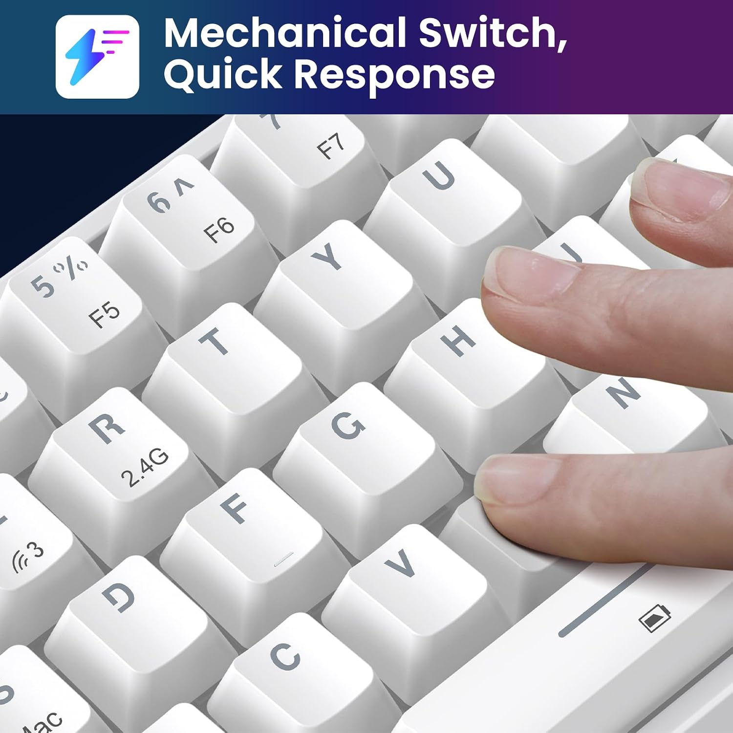 Detalle de TECURS Wireless Mechanical Gaming Keyboard RGB UK Layout 65% (65%) TKL with Red Switches, 2.4G/Bluetooth/Wired, Easy multi-device pairing