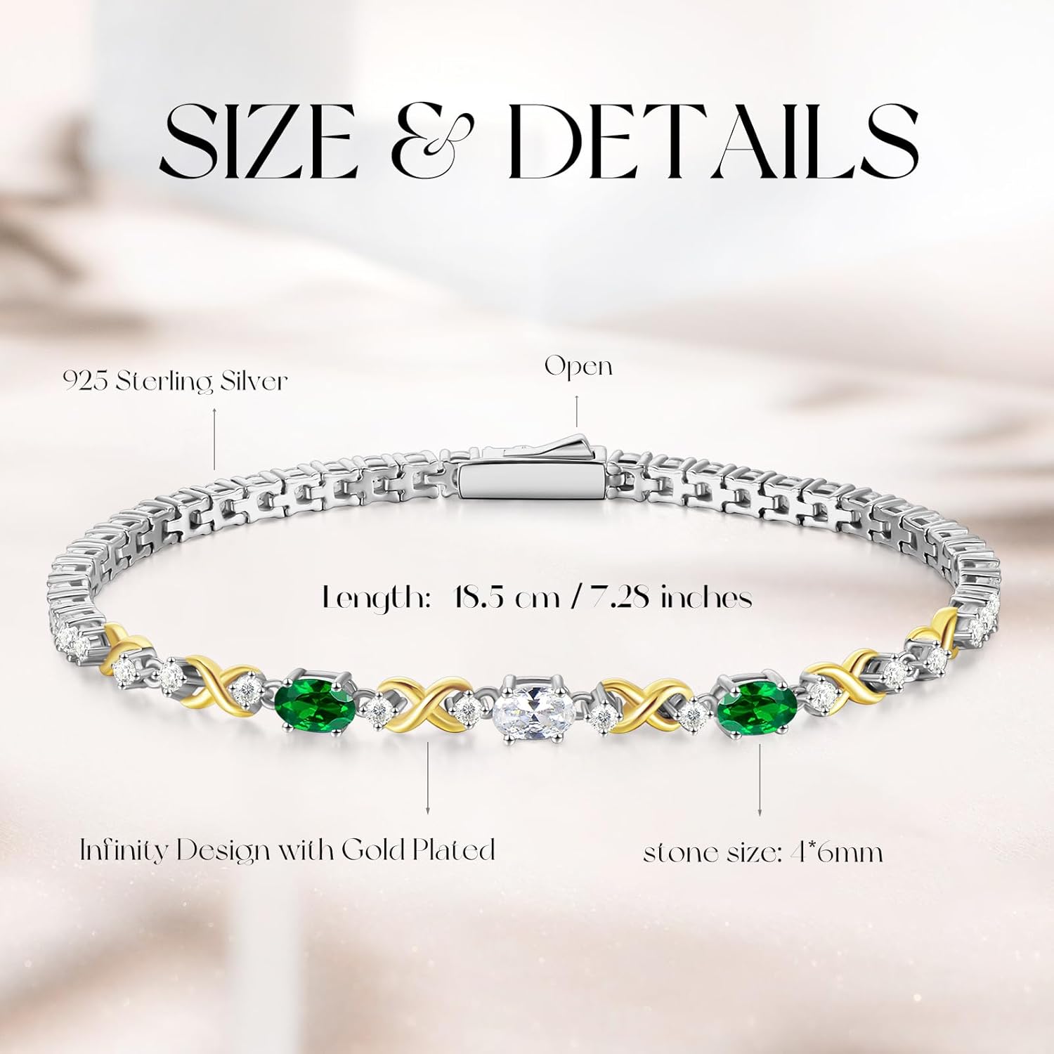 Thumbnail 2 de FANCIME Damen Tennisarmband aus 925 Sterling Silber mit doppeltem Geburtsstein (Infinity), Länge 18,7 cm