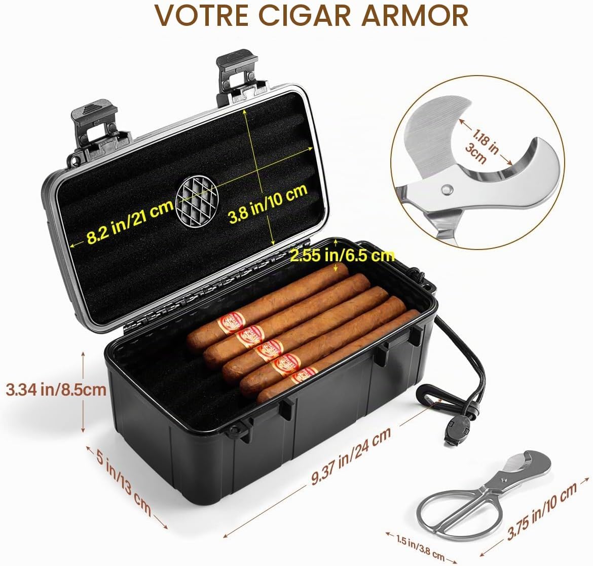 Detalle 2 de Marvero Marvero-Cigar-11 draagbare sigarenkist met luchtbevochtiger en golfhouder