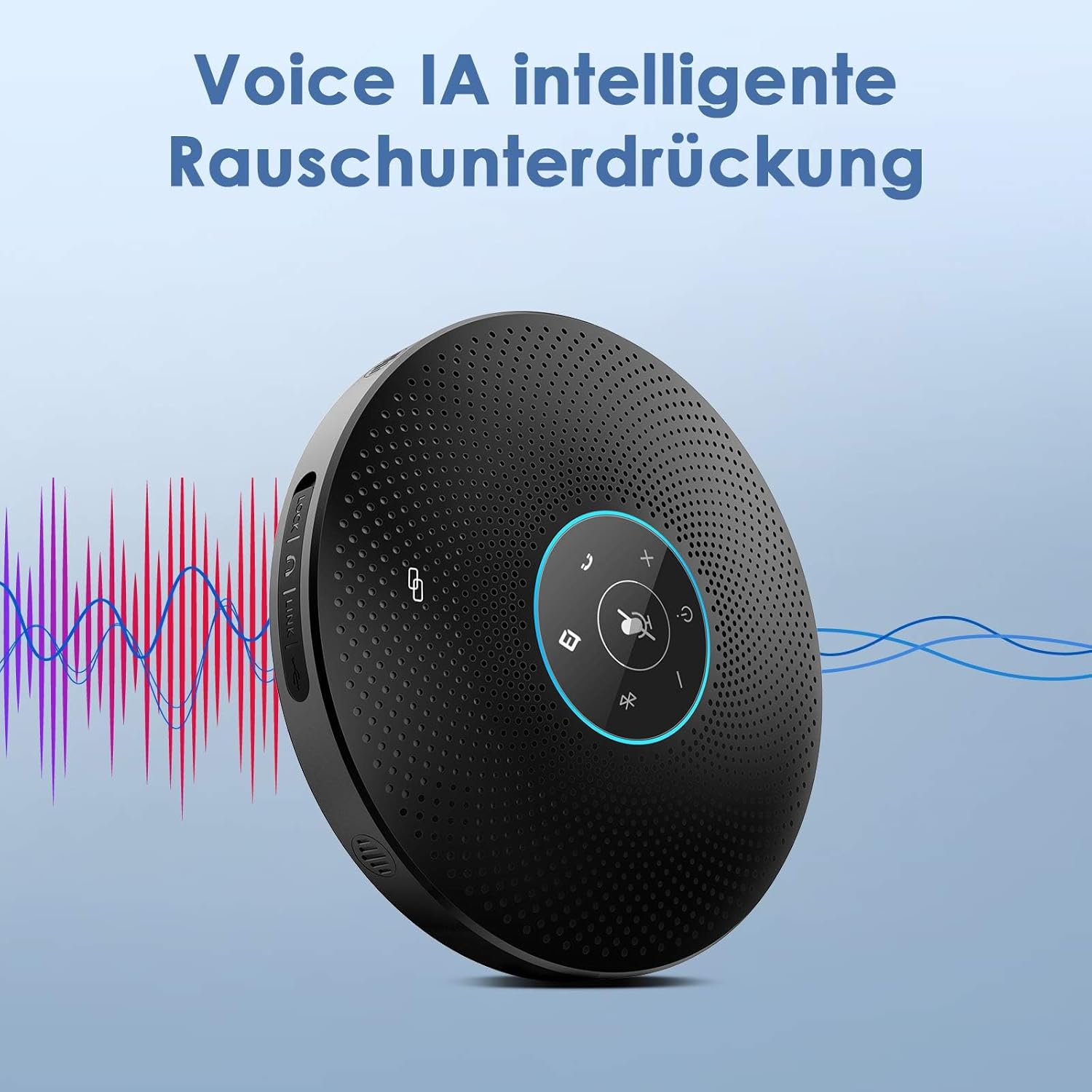Detalle 2 de EMEET Bluetooth Konferenzlautsprecher M2 Max – USB Freisprecheinrichtung mit 4 Richtmikrofonen für Teams & Zoom