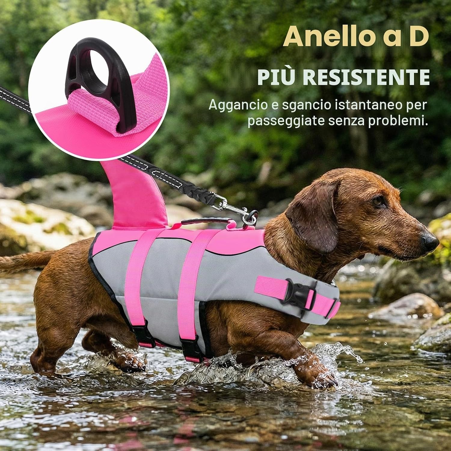 Thumbnail 3 de Queenmore Giubbotto di salvataggio per cani Ripstop Shark – Gilet regolabile rosa