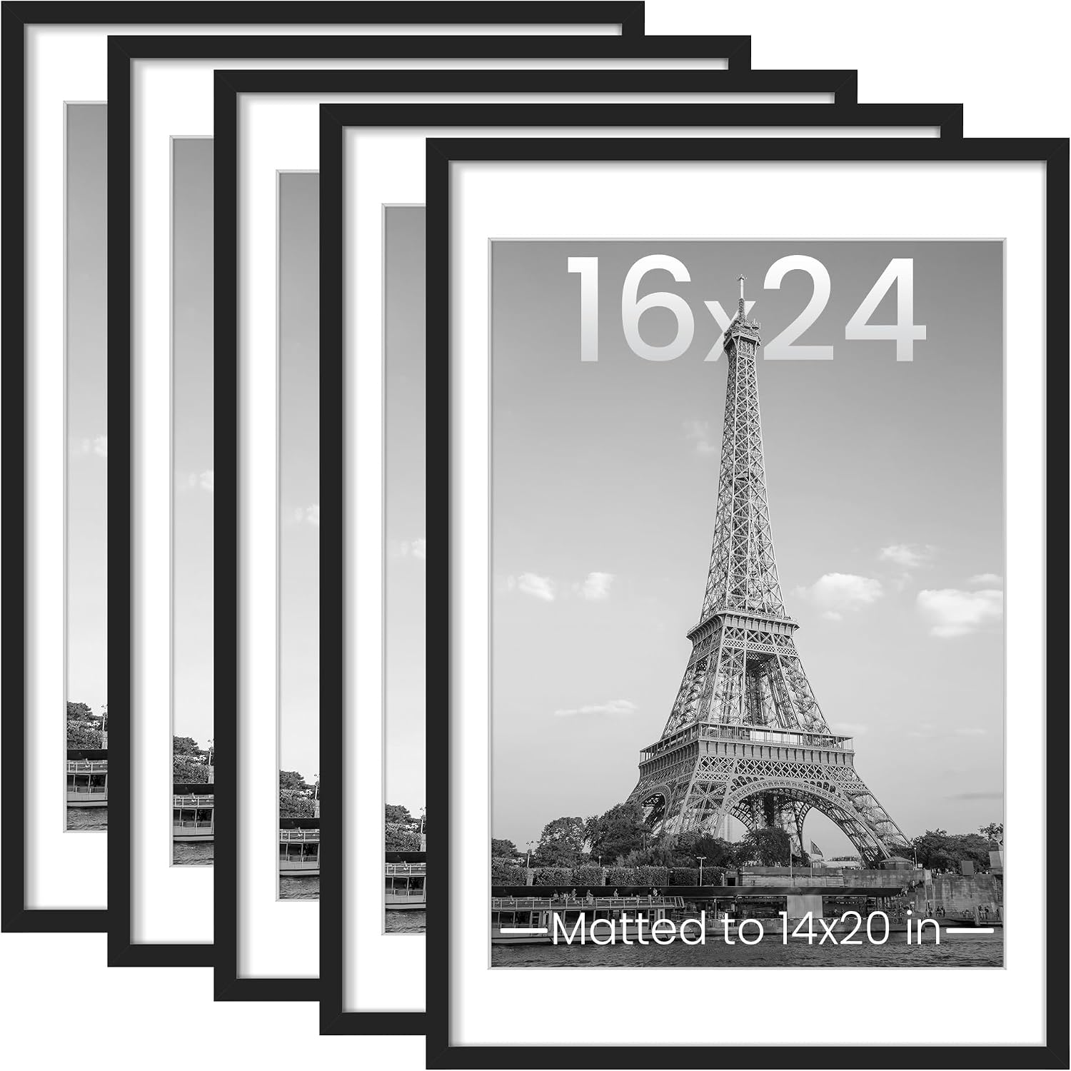 Detalle de upsimples FUP0301058 Picture Frame Set, 5 Black 16x24 Frames with Mats