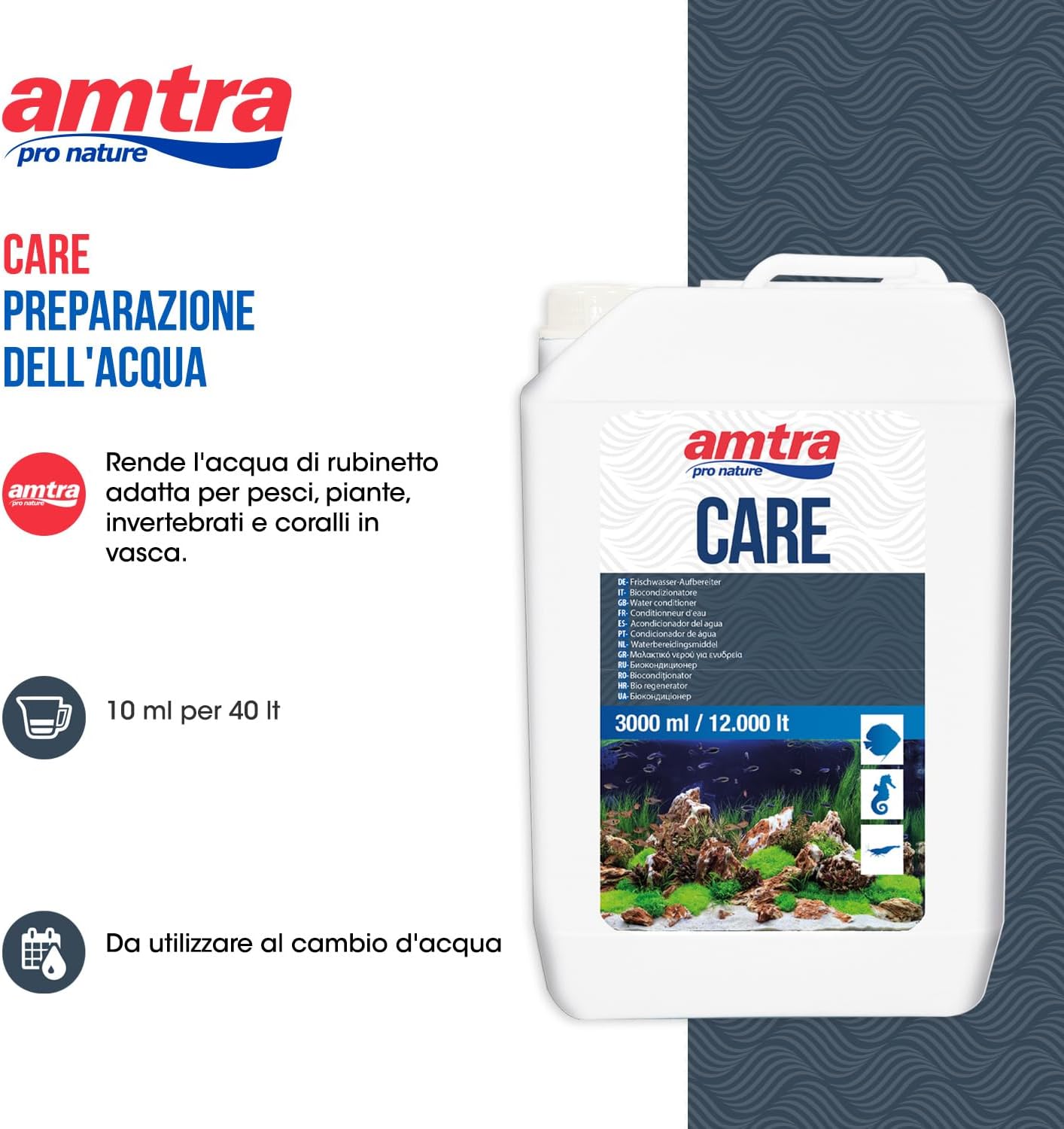 Detalle de Amtra Care Biocondizionatore acquario dolce 3000 ml — acqua di rubinetto pronta all’uso per pesci e flora