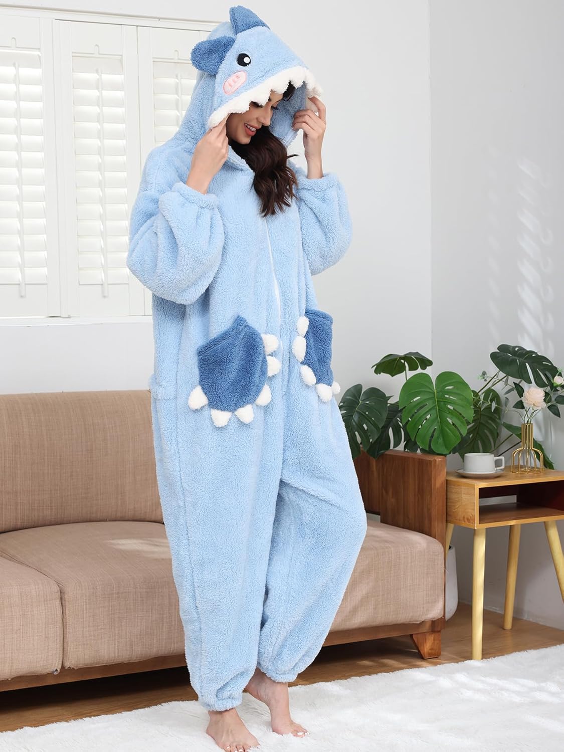 Thumbnail 2 de Chuangminghangqi Pyjama une pièce pour femme – Combinaison polaire requin, décontractée et chaude
