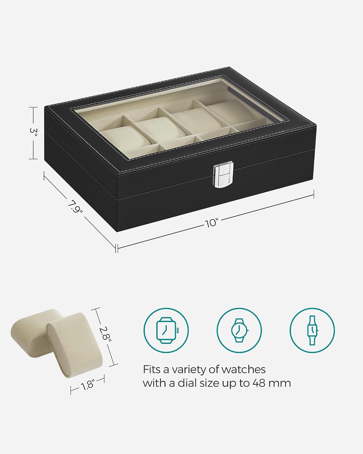 Detalle 2 de SONGMICS BRIDIE Collection JWB010 Watch Box, 10 Slots and Glass Lid