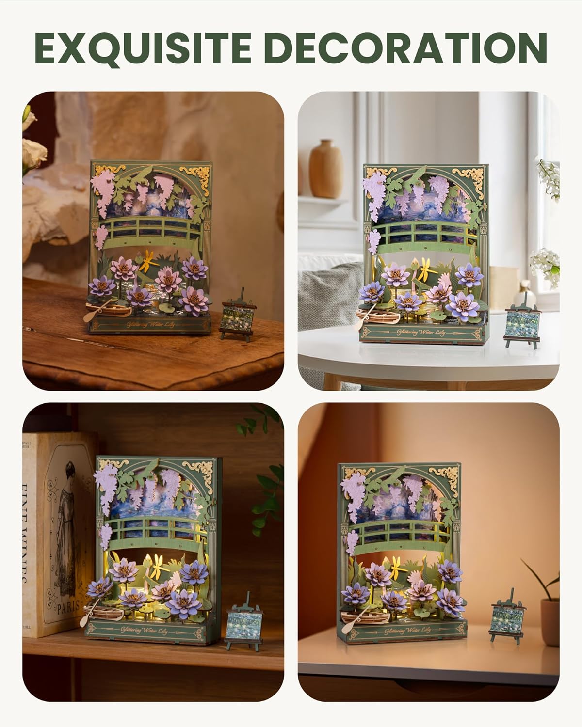 Detalle de ROWOOD 3D Wooden Puzzle for Adults with LED Light — Lotus Model TH001