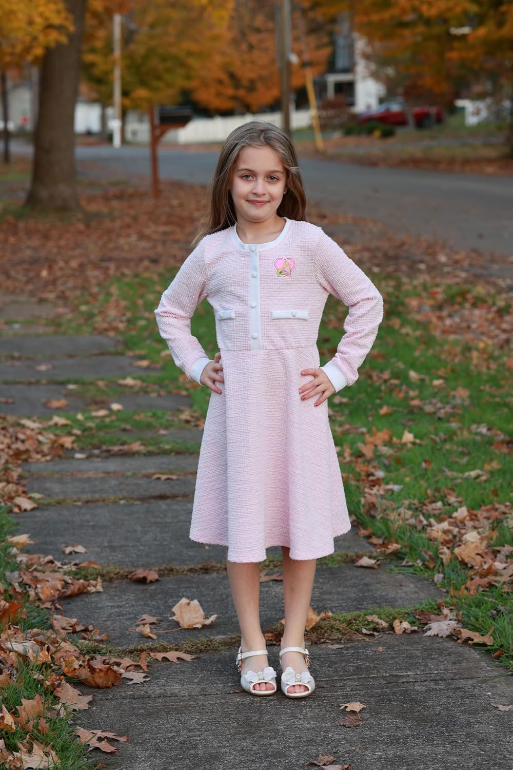 Detalle 1 de Disney Girls’ Plaid Tweed Dress, Button-Front Character Style, Sizes 2–9Y